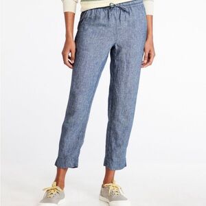 LL BEAN Women’s Premium Linen Pull-On Ankle Pants, Mid-Rise Tapered-Leg Sz.16